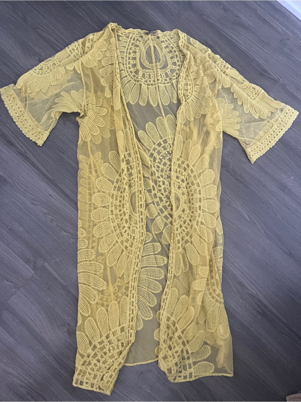 Yellow Green Crochet Lace Duster Kimono - Picture 1 of 2